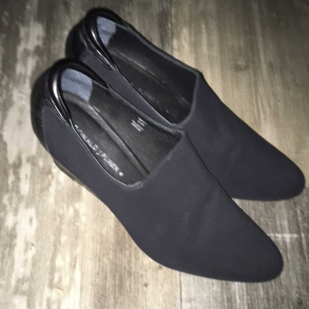 Donald J Pliner Ferny Black Suede and Leather Crepe Wedge